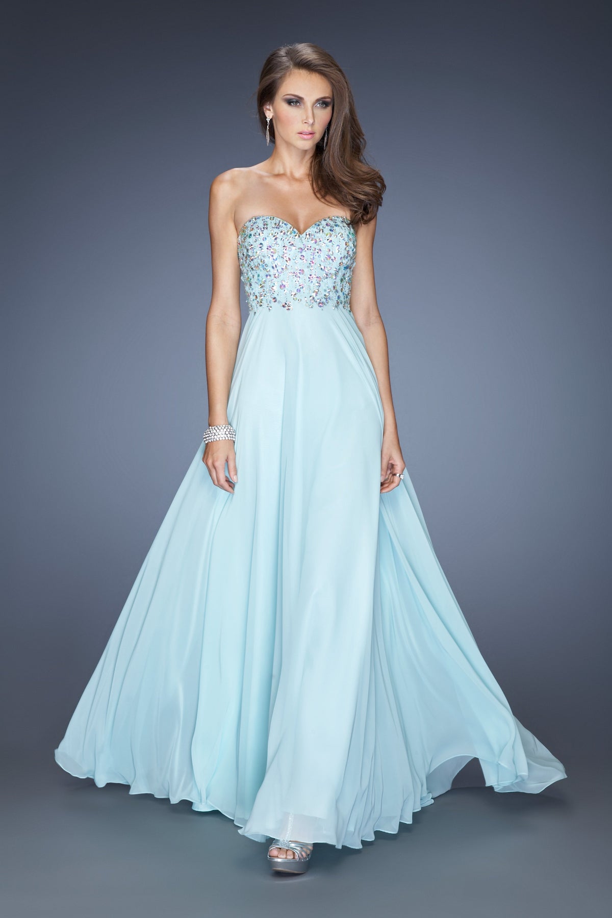 Beaded-Bodice Strapless Long Prom Dress 20168