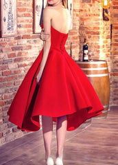 Lovely Satin Red Sweetheart High Low Dress, Pretty Sweet 16 Dresses, Teen Formal Dress