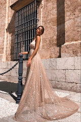 Sexy A Line V Neck Backless Lace Prom Dresses, A Line V Neck Formal Dresses