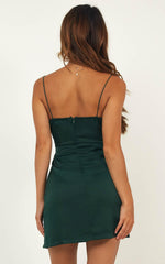 R0508,simple dark green sleeveless v-neck short evening dresses spaghetti-straps slit-skirt homecoming dresses with satin