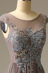 Appliques Grey Prom Dress