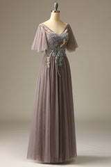 Grey V Neck Prom Dress