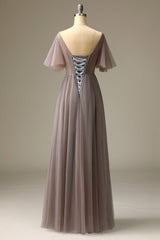 Grey V Neck Prom Dress
