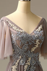 Grey V Neck Prom Dress