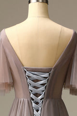 Grey V Neck Prom Dress