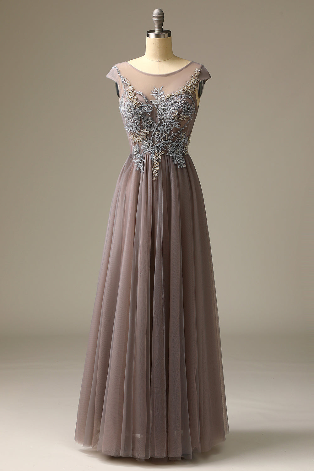 Appliques Grey Prom Dress