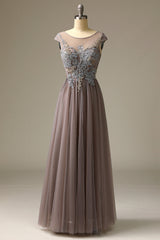 Appliques Grey Prom Dress