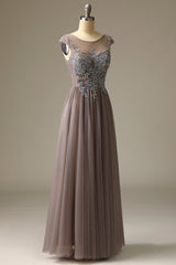 Appliques Grey Prom Dress