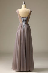 Appliques Grey Prom Dress