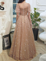 Lovely Champagne Sweetheart Tulle Party Dresses, A-line Tulle Prom Dress