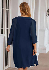 A-line Scoop Neck Knee-Length Chiffon Mother of the Bride Dresses With Pleated and Jacket Pure Color