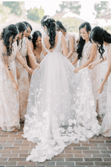 Romantic Tulle A Line Flower Bridal Gown with V-neckline Beach Wedding Dress TN300