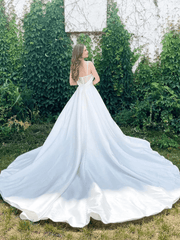 White Sweetheart Neck Satin Long Prom Dress, White Evening Dress TN311