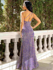 Prom Dresses Sparkle Shine Dress Party Wear Floor Length Sleeveless One Shoulder Sequined with Sequi