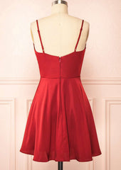 A-line Cowl Neck Sleeveless Short/Mini Charmeuse Red Homecoming Dress with Pleated