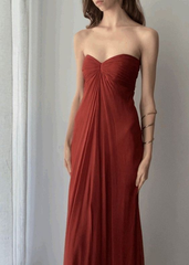 Strapless Sheath Rust Red Long Prom Dresses J2665