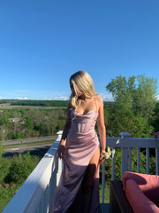 Pink Satin Long Sheath Prom Dresses With Slit J2636
