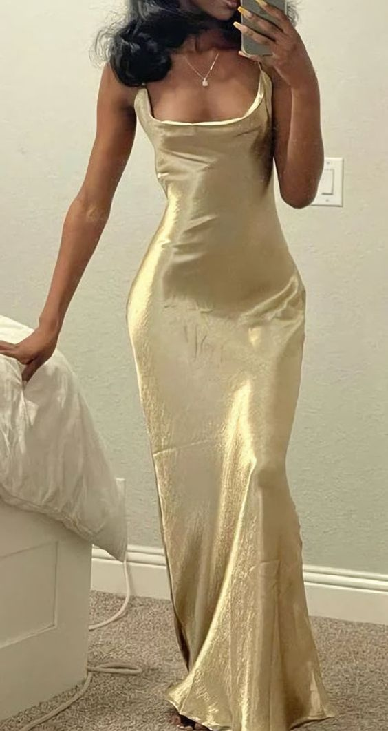 Champagne Square Neck Sheath Long Prom Dress Party Dress J2648
