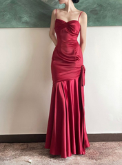 Spaghetti Straps Red Mermaid Long Prom Dresses J2690