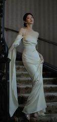 Ivory Satin Sheath Long Prom Dresses Formal Party Dresses J2676
