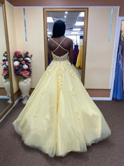 Spaghetti Straps Yellow A Line Tulle Long Prom Dresses J2623
