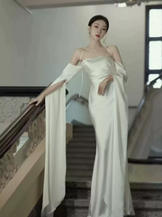 Ivory Satin Sheath Long Prom Dresses Formal Party Dresses J2676