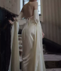 Ivory Satin Sheath Long Prom Dresses Formal Party Dresses J2676