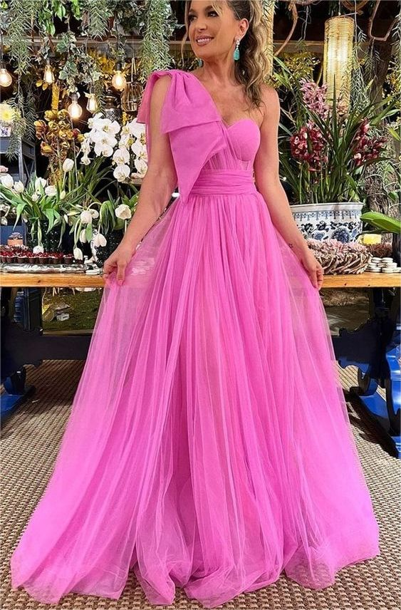 One Shoulder Sweetheart Long Tulle Prom Dresses J2575