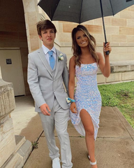 Mermaid White Sequins Long Prom Dresses Sparkly Formal Party Dress With Slit 2490