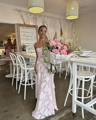 Spaghetti Straps Mermaid Pink Long Prom Dresses J2578
