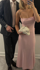 Spaghetti Straps Pink Sheath Long Prom Dresses J2616