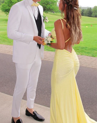 Yellow Mermaid Long Prom Dresses Shiny Evening Formal Dresses J2611