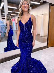 Royal Blue Sequin Mermaid Long Prom Dress J2590