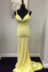 Yellow Mermaid Long Prom Dresses Shiny Evening Formal Dresses J2611