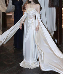 White Satin Prom Dress Satin A-line Long Scoop Long Evening Dress