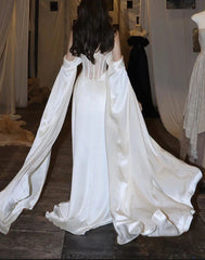 White Satin Prom Dress Satin A-line Long Scoop Long Evening Dress