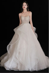 Gorgeous Ruffled Ballgown Tier Wedding Dress with Spaghetti Straps
