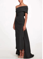 Sheath / Column Evening Gown Elegant Dress Formal Prom Sweep / Brush Train Sleeveless One Shoulder Taffeta Backless with Bow(s) Strappy