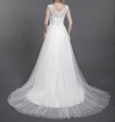 Shoulder Strap Lace Wedding Gown with Train