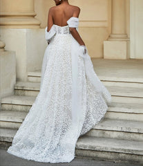 Sweetheart Neckline Sleeveless Lace A-Line Wedding Dress