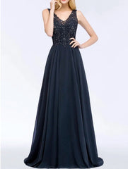 Long A-line V-neck Sleeveless Floor-Length Chiffon Bridesmaid Dresses