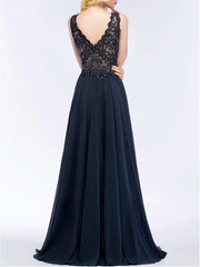 Long A-line V-neck Sleeveless Floor-Length Chiffon Bridesmaid Dresses