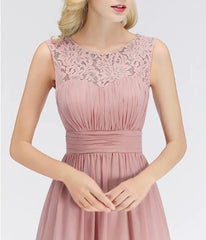 Long Lace Sleeveless Chiffon Scoop Elegant Bridesmaid Dress