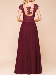 A-line Chiffon Lace Scoop Floor Length Formal Bridesmaid Dresses