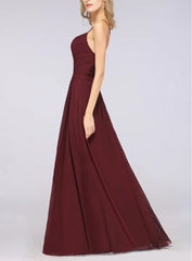 A-Line Spaghetti-Straps Sweetheart Sleeveless Floor-Length Bridesmaid Dress with