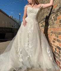 Glitter A-Line Off The Shouder White Long Wedding Dress with Appliques
