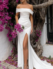 Mermaid Satin Off-the-Shoulder Sheath Wedding Dress with