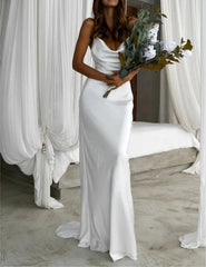 White Sweep Train Spaghetti Straps Wedding Dress