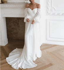 Off the Shoulder Chiffon Beach Long-Sleeve Wedding Dresses