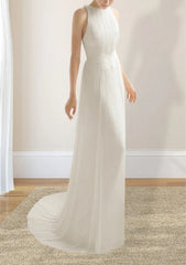 Halter Chiffon Plaited Dress With Special Back Design